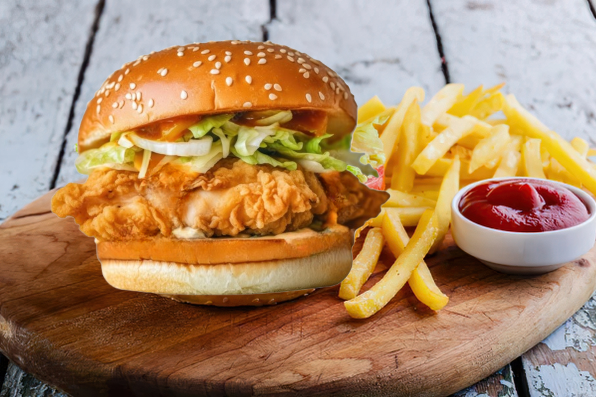Vegan portobello mushroom burger in a brioche bun with lettuce and tomato, Melbourne